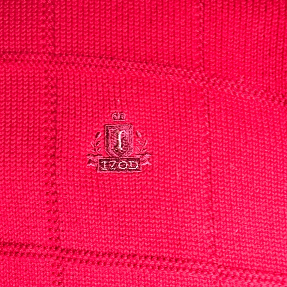 IZOD Mens Red Textured Grid Crewneck Cotton Pullover Sweater L RN36543 PC-772 - Picture 4 of 10